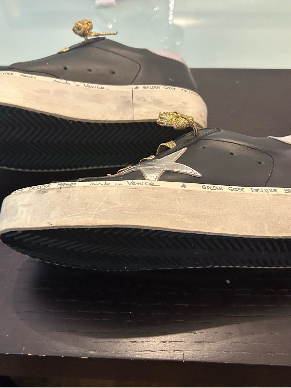 Golden Goose Black Leather Sneakers with Silver Star & gold laces - Picture 6 of 16